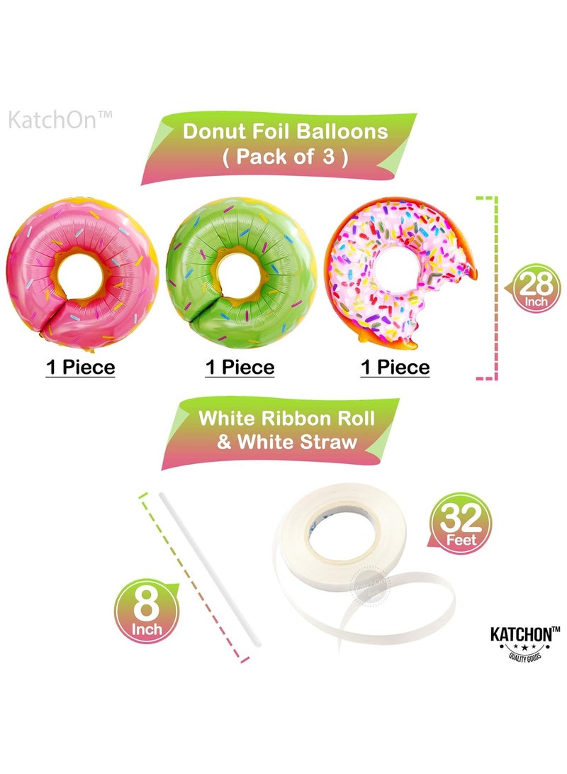 KATCHON Big Donut Mylar Foil Balloon Decorations Kit - 21 Inch, Pack of 5 | Donut Time With Colorful, Pink, Green, Brown Donut Balloon | Donut Themed Multicolor Party Supplies for Birthday and Baby Shower - Image 3
